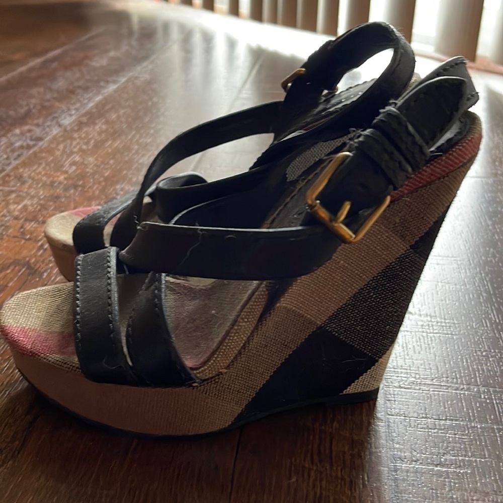 Brand new Burberry plaid wedge sandals $160 firm